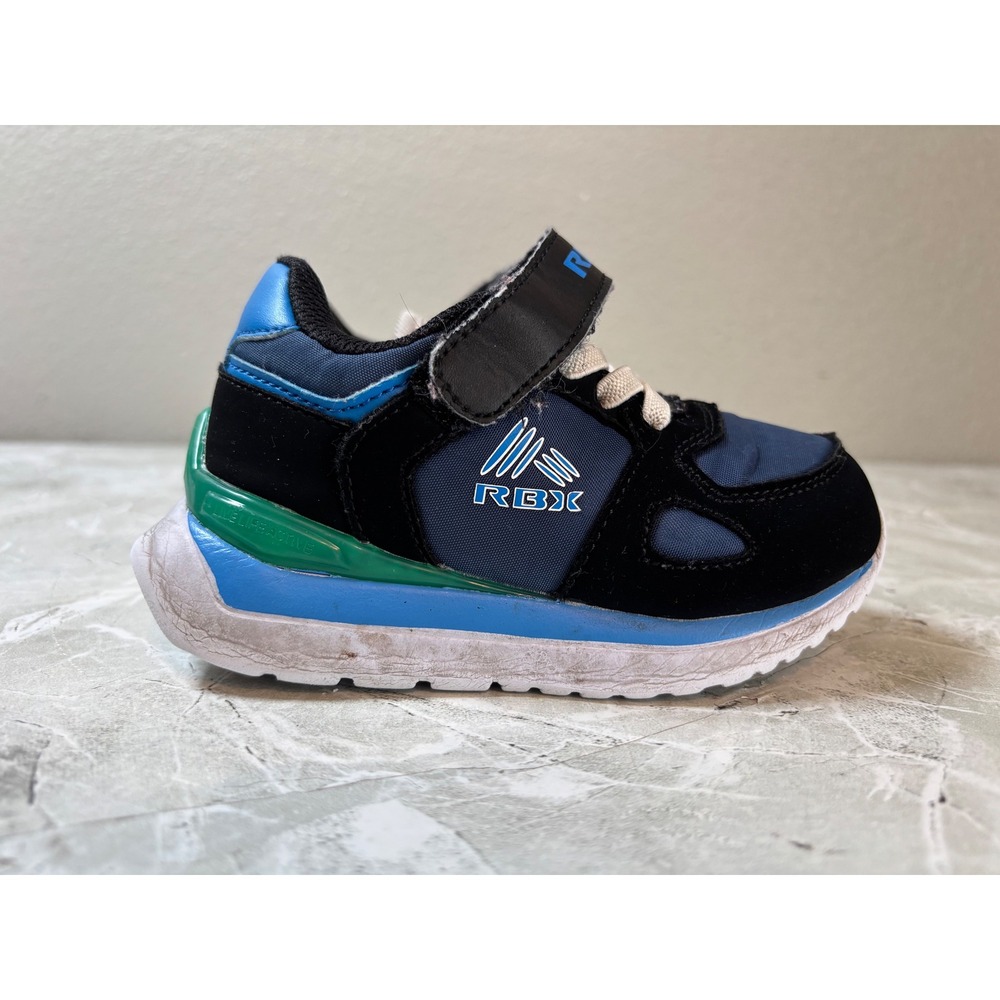 RBX Toddler Kids Sneakers Black Blue White Lace Up Athletic Shoes Size 7 - Picture 2 of 7